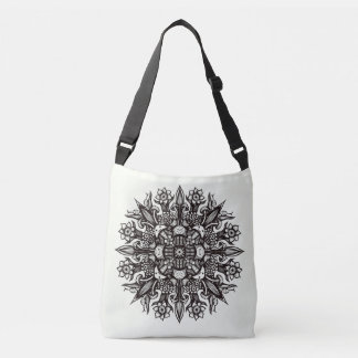 Mushroom tattoo black white psychedelic mandala crossbody bag
