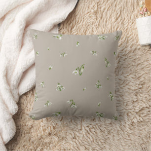 Mushroom Taupe Japanese Snowdrop Floral Pattern Cushion