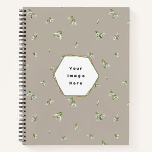 Mushroom Taupe Japanese Snowdrop Floral Pattern Notebook