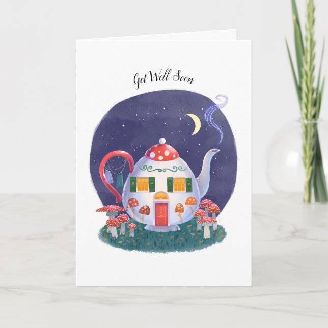 Mushroom Teapot Cottage Got Well Card (Front)