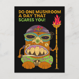 Mushroom Tiki Chef with Funny Quote, Black Postcard