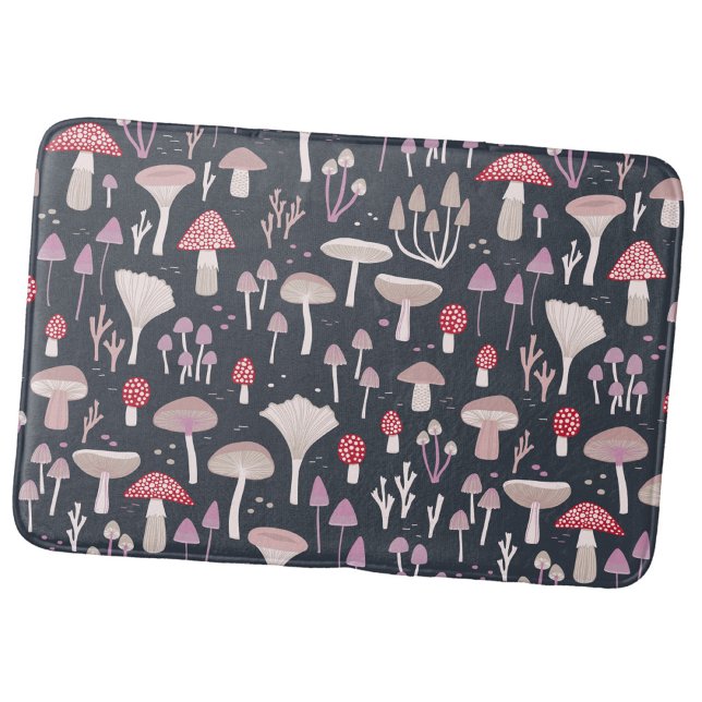 Mushroom Toadstool Fungi Bath Mat (Fun fungi mushroom toadstool pattern bath mat for autumn fall bathroom decor)