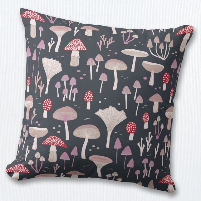 Mushroom Toadstool Fungi Cushion (Mushroom, toadstool and fungi woodland pattern throw pillow)