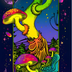 mushroom trippy colours psychedelic skateboard
