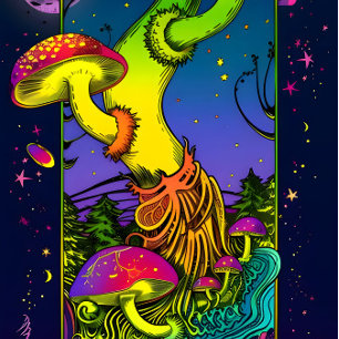 mushroom trippy colours psychedelic skateboard