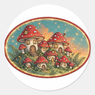 Mushroom Village Classic Round Sticker