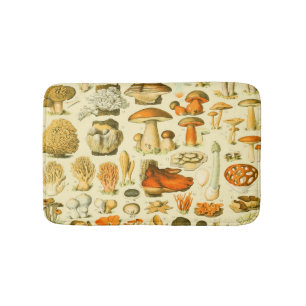 Mushroom Vintage Toadstool Antique Illustration Bath Mat