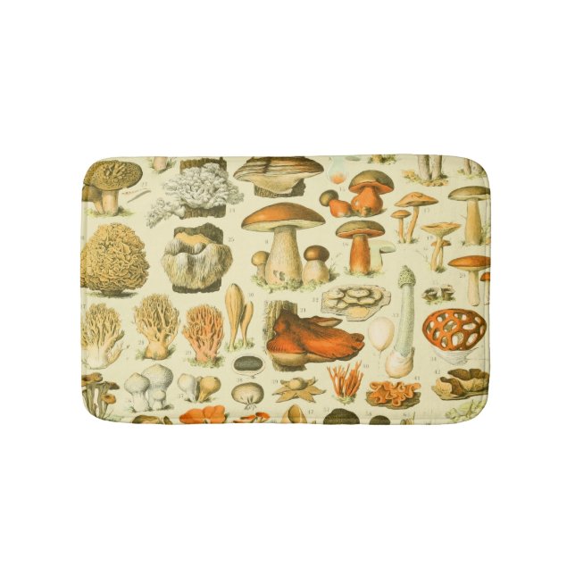 Mushroom Vintage Toadstool Antique Illustration Bath Mat (Front)