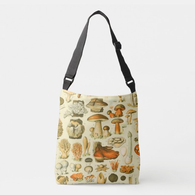 Mushroom Vintage Toadstool Antique Illustration Crossbody Bag (Front)