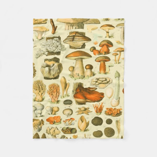 Mushroom Vintage Toadstool Antique Illustration Fleece Blanket (Front)