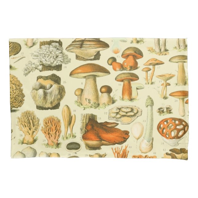 Mushroom Vintage Toadstool Antique Illustration Pillowcase (Front)