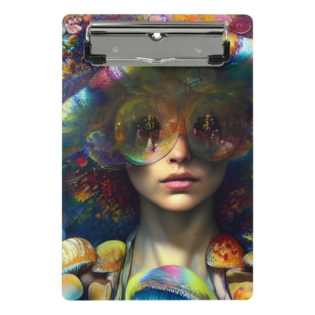 Mushroom Visions Trippy Retro Sytyle AI Art Mini Clipboard (Front)