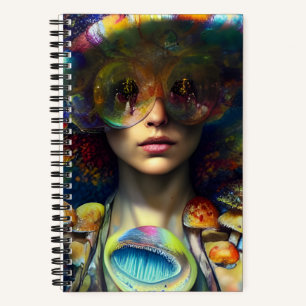 Mushroom Visions Trippy Retro Woman AI Generated  Notebook