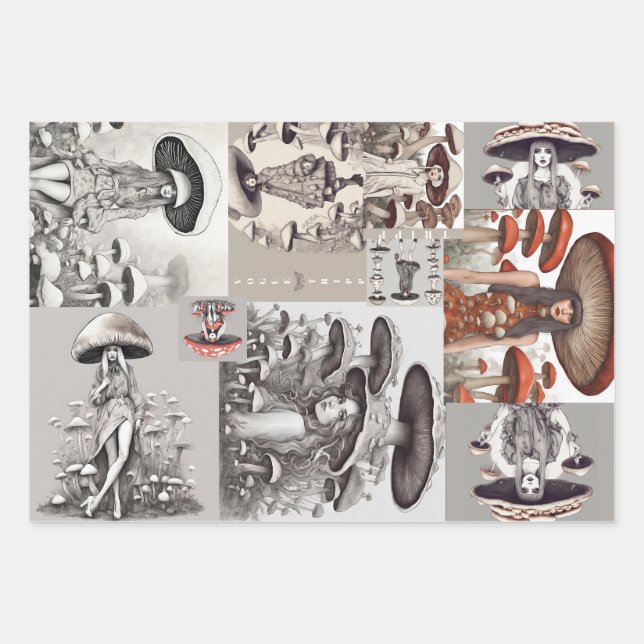 Mushroom Vogue Lady Wrapping Paper Sheet (Front)