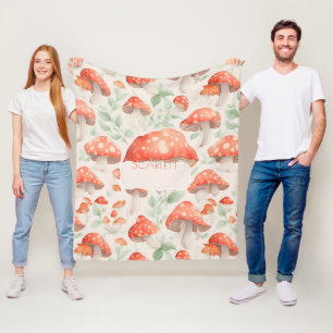 Mushroom Watercolor Colourful Personalised Pattern Fleece Blanket
