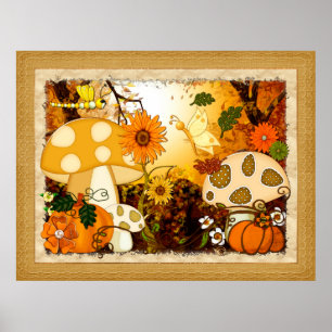 Mushroom Whimsical Autumn Fantasy Poster