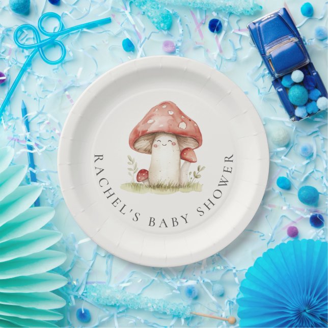 Mushroom Whimsical Gender Neutral Cute Baby Shower Paper Plate (Party)