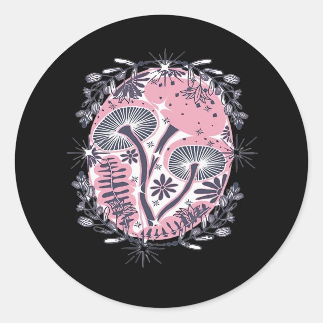 Mushroom Whimsigoth Art Design Classic Classic Round Sticker (Front)