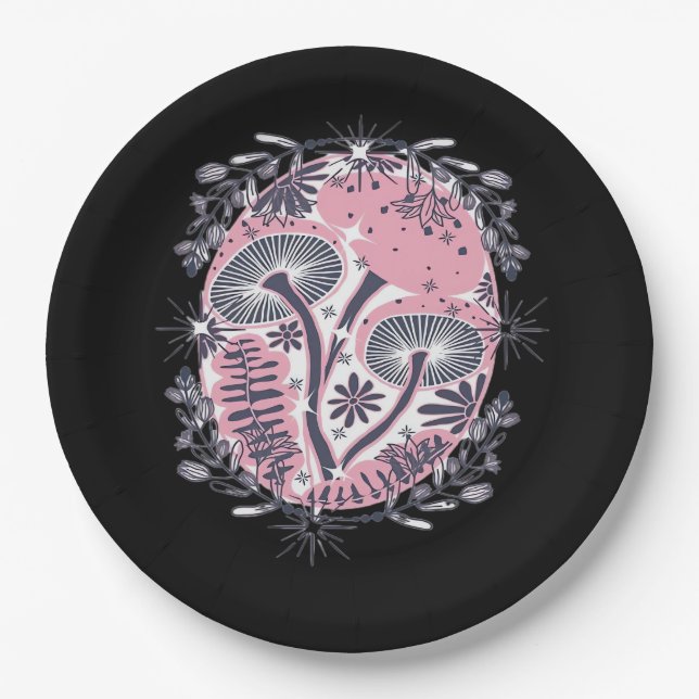 Mushroom Whimsigoth Art Design Classic Paper Plate (Front)