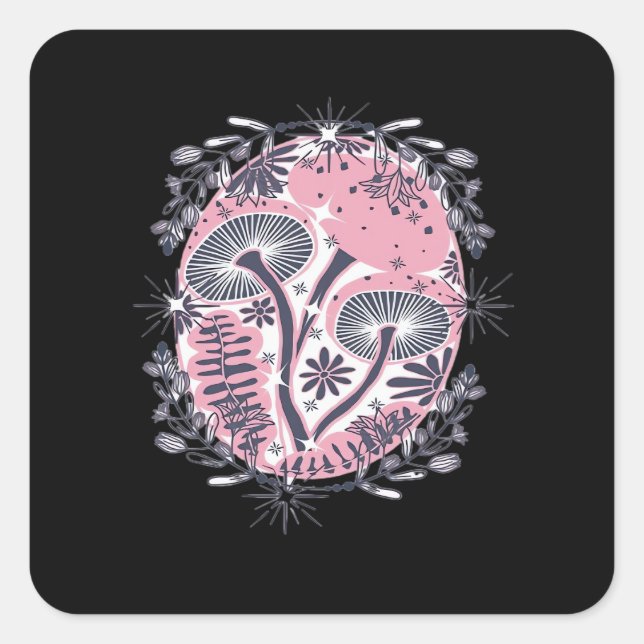 Mushroom Whimsigoth Art Design Classic Square Sticker (Front)
