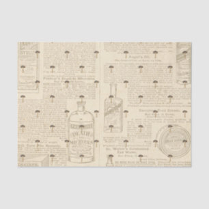 Mushroom with Antique Newspaper decoupage  Tissue Paper