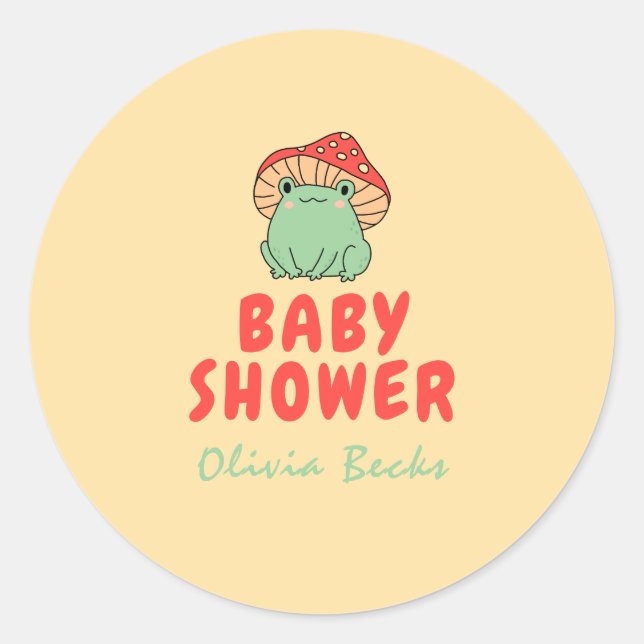 Mushroom with Frog Baby Shower Classic Round Sticker (Front)