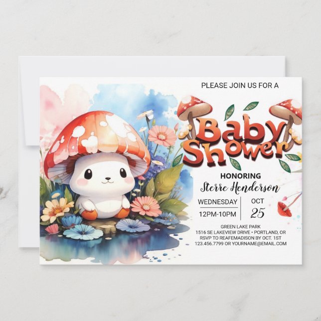 Mushroom Wonderland Gender-Neutral Baby Shower Invitation (Front)