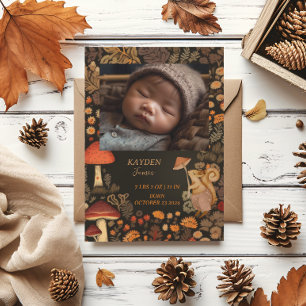 Mushroom Woodland Animal Forest Baby Announcement