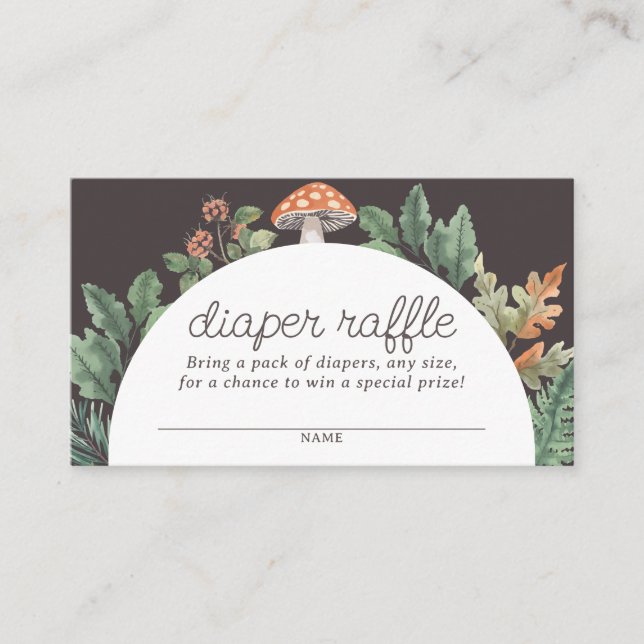 Mushroom Woodland Baby Shower Diaper Raffle Ticket Enclosure Card (Front)