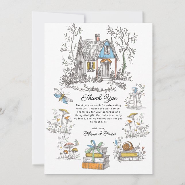 Mushroom Woodland Baby Shower Thank You Card (Front)