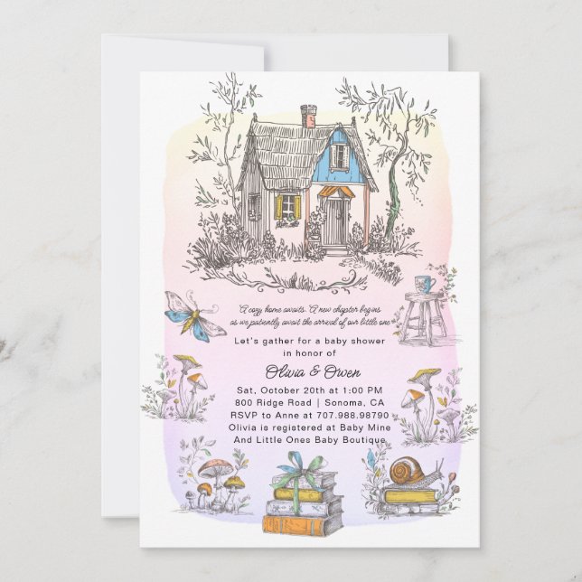 Mushroom Woodland Baby Shower Watercolor Tint Invitation (Front)