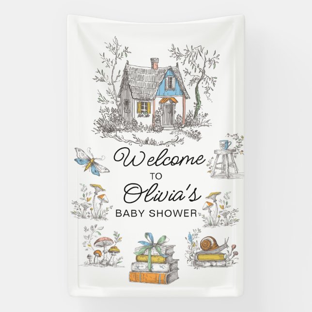 Mushroom Woodland Baby Shower Welcome  Banner (Vertical)