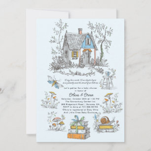 Mushroom Woodland Blue Boy Baby Shower Invitation