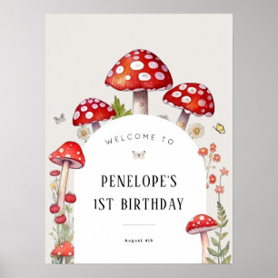 Mushroom Woodland Cottage Birthday Welcome Poster