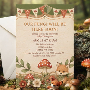 Mushroom Woodland Fox Boy Baby Shower Invitation