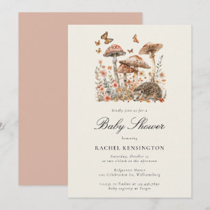Mushroom Woodland Hedgehog Butterflies Baby Shower Invitation