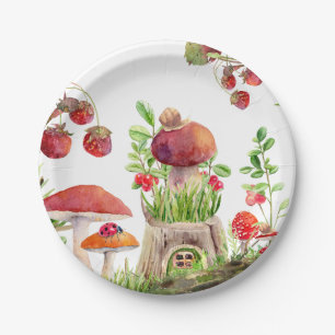Mushroom Woodland Insects Baby Shower Paper Plate