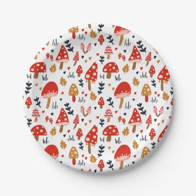 Mushroom Woodland Kathrin Legg Red Mushroom Party Paper Plate (Front)