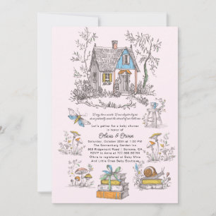 Mushroom Woodland Pink Girl Baby Shower Invitation