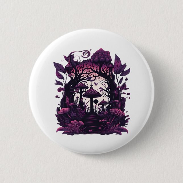 Mushroom Woods Whimsigoth Witchy Screenprint Desig 6 Cm Round Badge (Front)