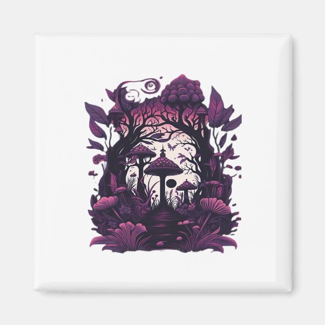 Mushroom Woods Whimsigoth Witchy Screenprint Desig Magnet (Front)