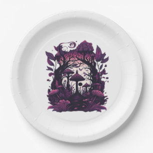 Mushroom Woods Whimsigoth Witchy Screenprint Desig Paper Plate