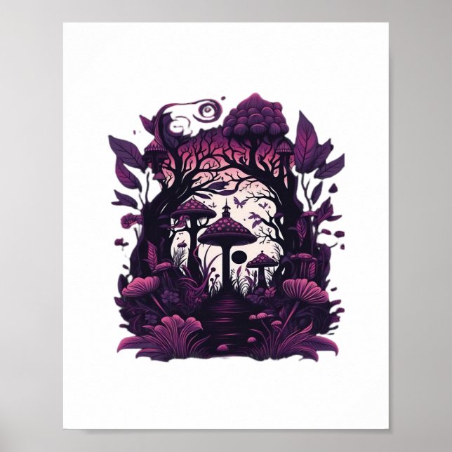 Mushroom Woods Whimsigoth Witchy Screenprint Desig Poster (Front)