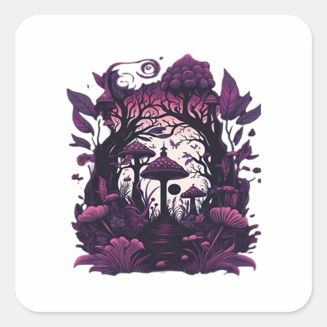 Mushroom Woods Whimsigoth Witchy Screenprint Desig Square Sticker (Front)