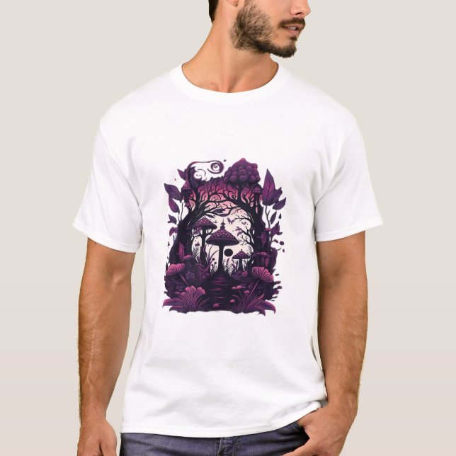 Mushroom Woods Whimsigoth Witchy Screenprint Desig T-Shirt (Front)