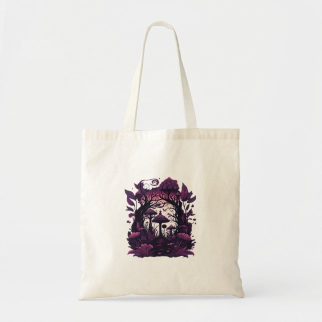 Mushroom Woods Whimsigoth Witchy Screenprint Desig Tote Bag (Front)