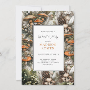 Mushrooms 1st Birthday Party Invitation