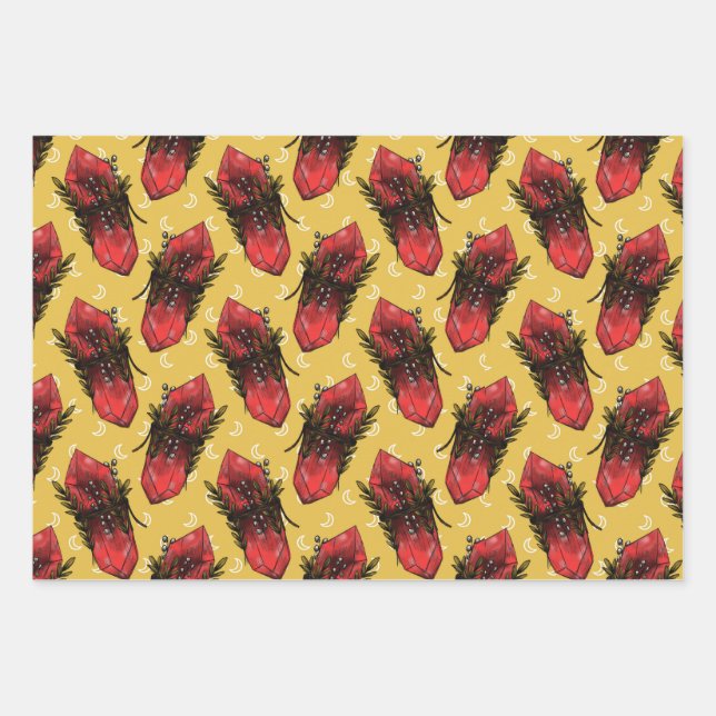 Mushrooms and Crystals Wrapping Paper Sheet (Front)