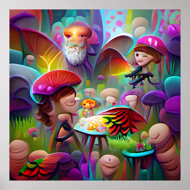 Mushrooms and fairies cartoon artwork   poster (Front)