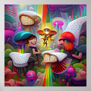 Mushrooms and fairies cartoon artwork   poster